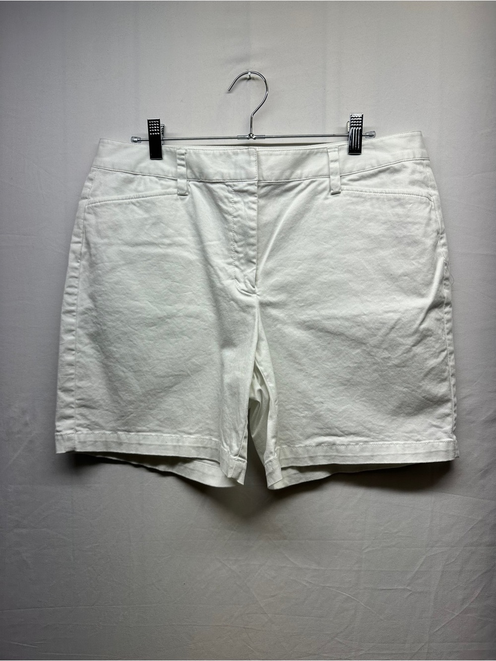 Lands End White Cotton Denim Mid Rise Shorts